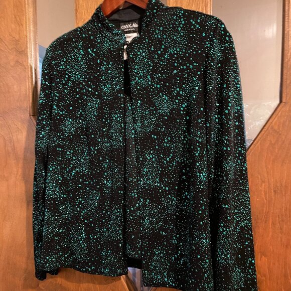 ONYX NITE Black & Emerald Green 2 pc Jacket / Top Women's Set, Made in USA - Picture 2 of 15